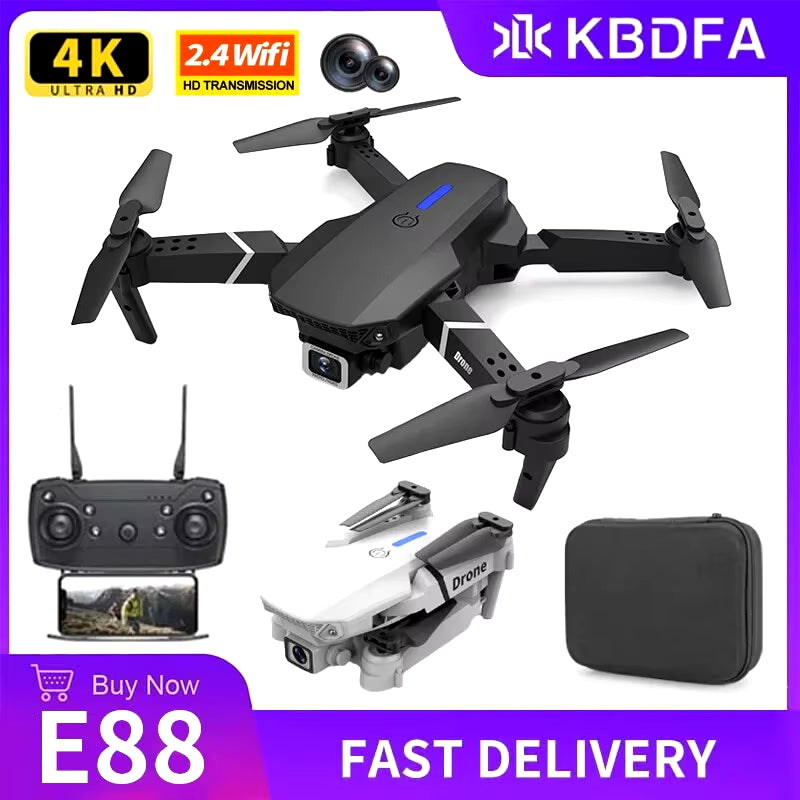 KDBFA 2024 E88 Pro WiFi FPV Drone with Wide Angle HD 4K/1080P Camera, Height Hold, Foldable Quadcopter, Ideal Gift for Enthusiasts