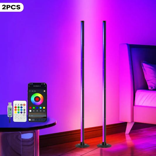 RGB IC LED Corner Floor Lamp Smart APP Control Remote Control Music Sync Dynamic Lighting DIY Colors Timer Scene Modern Ambient Light for Home Bedroom Gaming Room Party Deco