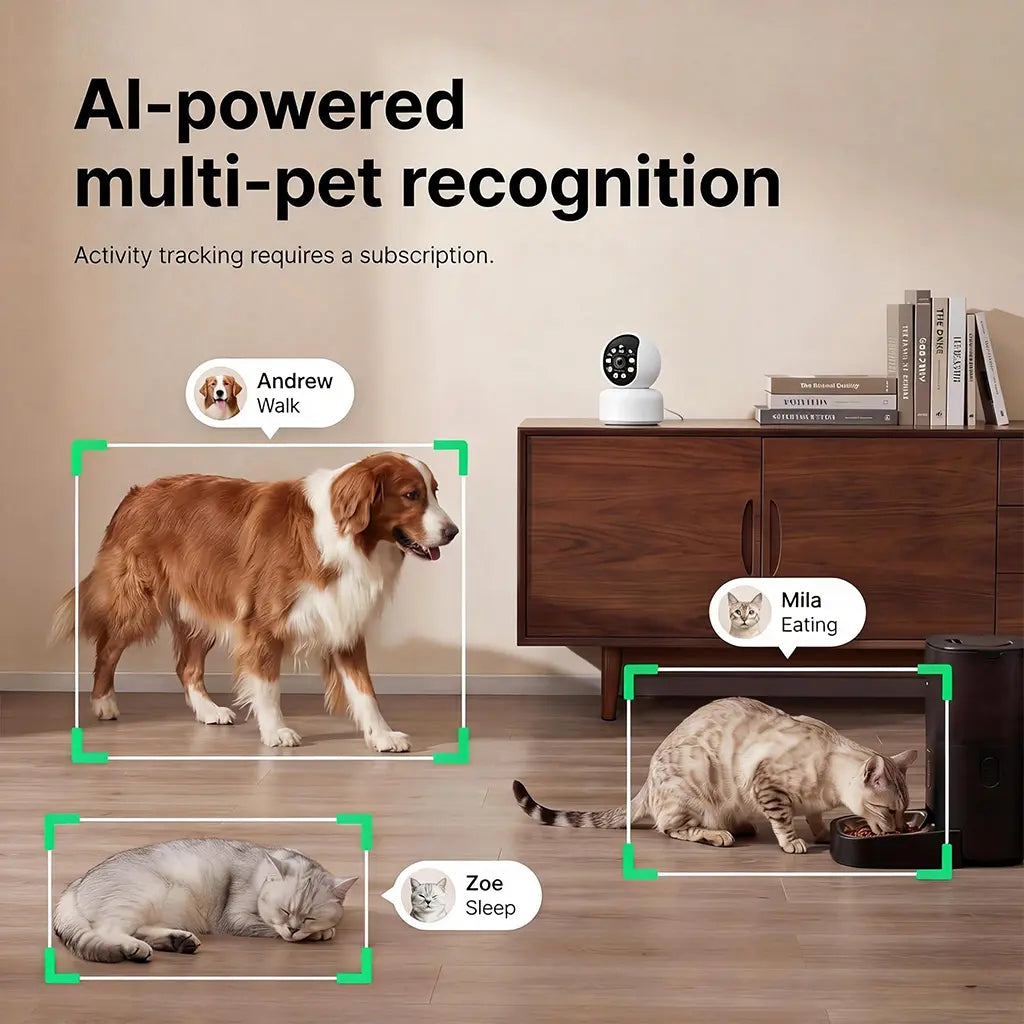 【Pet Monitoring】Hawkray Smart Pet Monitor for Multi-Pet Homes | 360° Coverage | 3MP 2K HD | AI Pet Recognition | 2-Way Audio & Home Security