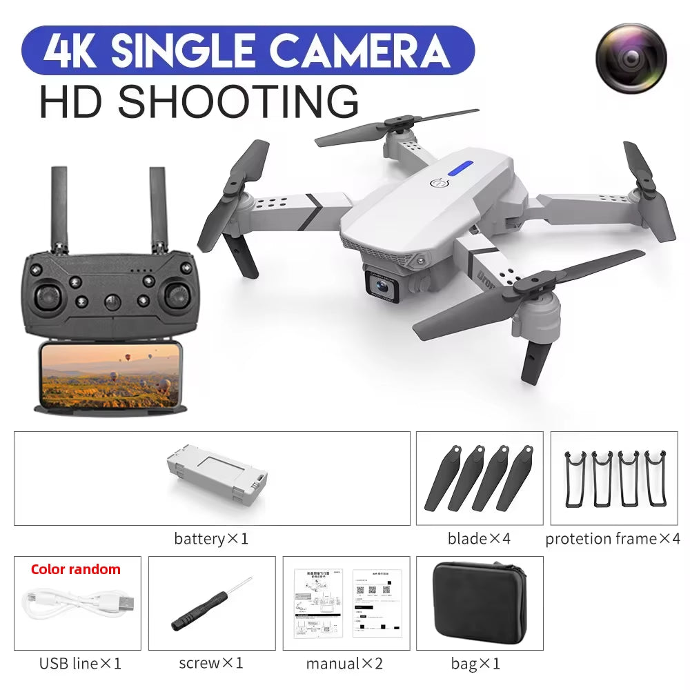 KDBFA 2024 E88 Pro WiFi FPV Drone with Wide Angle HD 4K/1080P Camera, Height Hold, Foldable Quadcopter, Ideal Gift for Enthusiasts