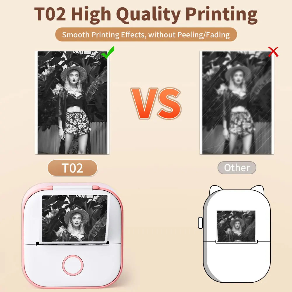 Portable Mini Thermal Printer T02 - Compact Pocket Label Maker for DIY Self-Adhesive Sticker Labels with Versatile Label Paper Compatibility