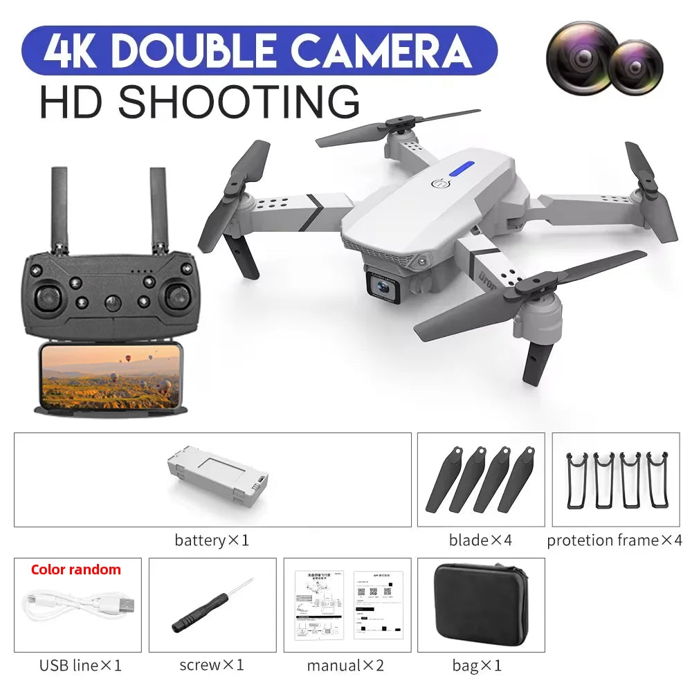 KDBFA 2024 E88 Pro WiFi FPV Drone with Wide Angle HD 4K/1080P Camera, Height Hold, Foldable Quadcopter, Ideal Gift for Enthusiasts