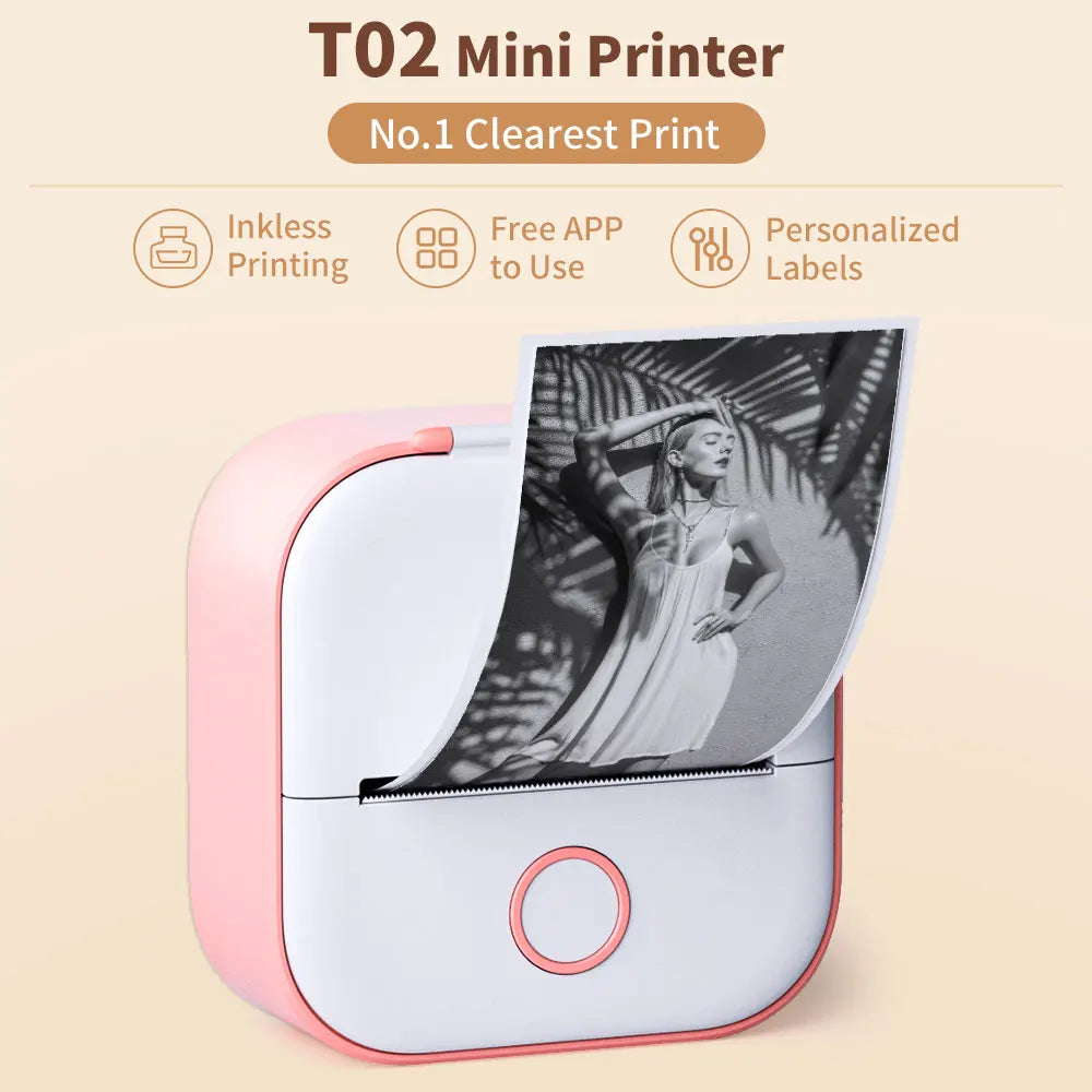 Portable Mini Thermal Printer T02 - Compact Pocket Label Maker for DIY Self-Adhesive Sticker Labels with Versatile Label Paper Compatibility