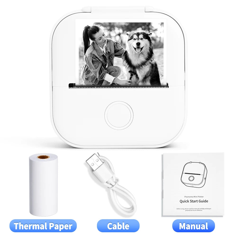 Portable Mini Thermal Printer T02 - Compact Pocket Label Maker for DIY Self-Adhesive Sticker Labels with Versatile Label Paper Compatibility