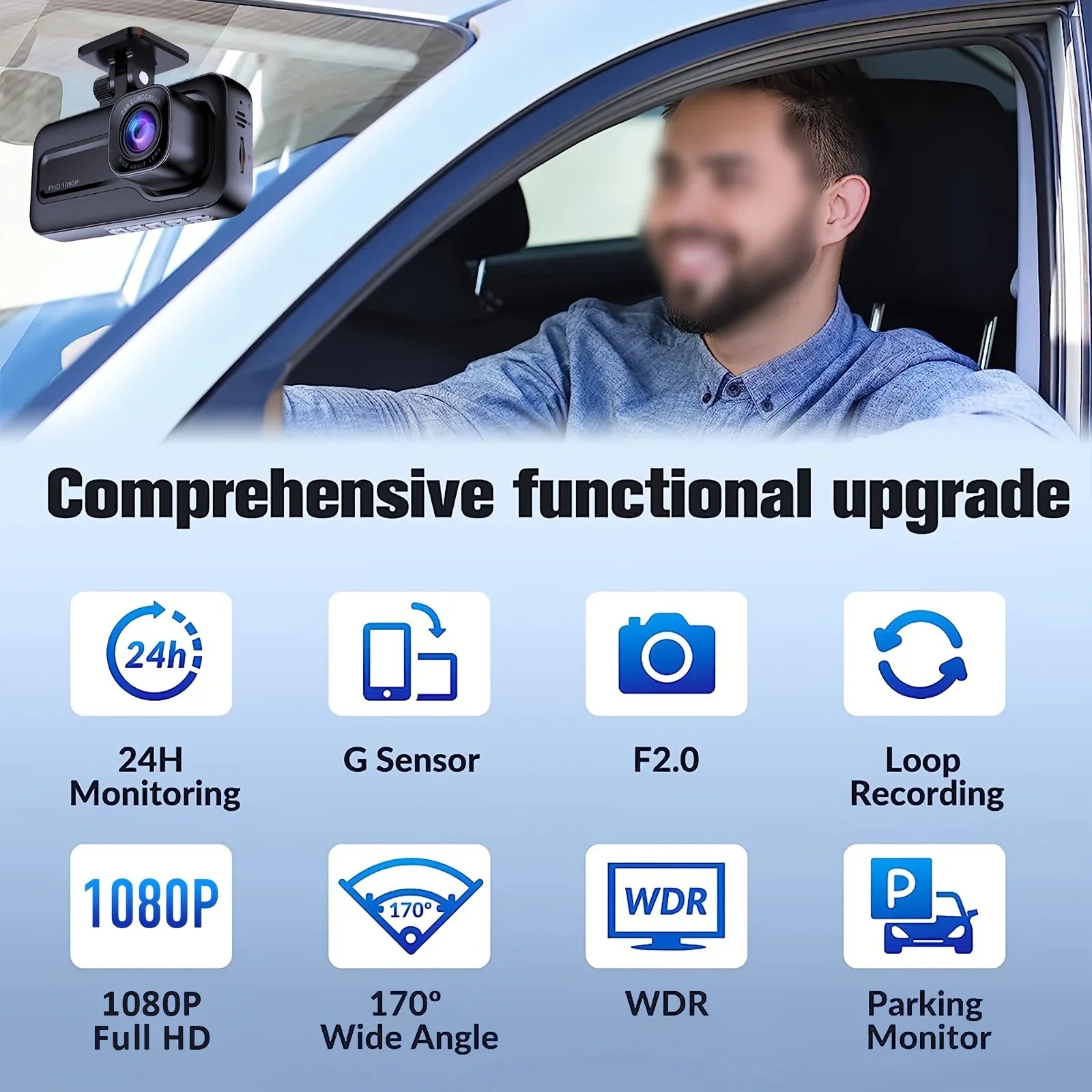 Triple Camera 1080P Full HD Dash Cam with Front, Rear, and Interior Recording