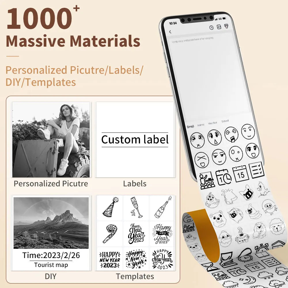 Portable Mini Thermal Printer T02 - Compact Pocket Label Maker for DIY Self-Adhesive Sticker Labels with Versatile Label Paper Compatibility
