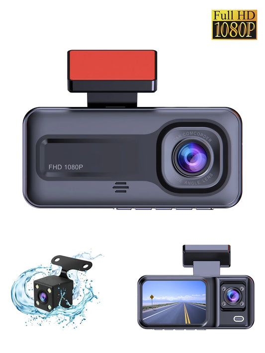 Triple Camera 1080P Full HD Dash Cam with Front, Rear, and Interior Recording