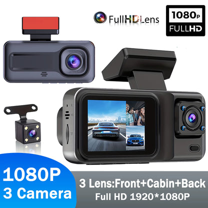 Triple Camera 1080P Full HD Dash Cam with Front, Rear, and Interior Recording