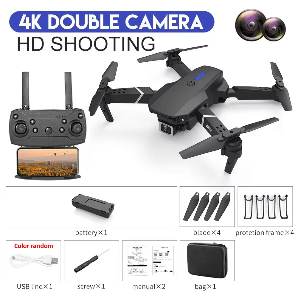 KDBFA 2024 E88 Pro WiFi FPV Drone with Wide Angle HD 4K/1080P Camera, Height Hold, Foldable Quadcopter, Ideal Gift for Enthusiasts