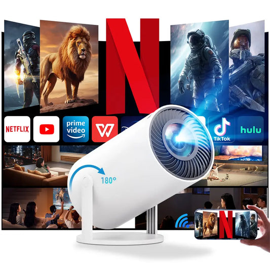 2026 Portable Smart Mini Projector with 290 ANSI Lumens, Auto Keystone Correction, Integrated 5W Speaker, Dual Wi-Fi 6, Wireless Bluetooth 5.4, and Native Android for Indoor and Outdoor Entertainment. Ideal for Home Cinema, Backyard, Camping, and Rooftop