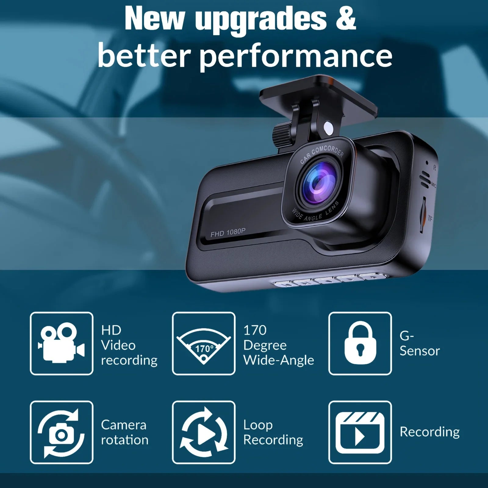 Triple Camera 1080P Full HD Dash Cam with Front, Rear, and Interior Recording