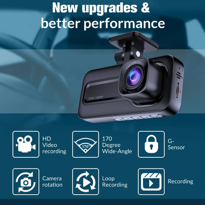 Triple Camera 1080P Full HD Dash Cam with Front, Rear, and Interior Recording